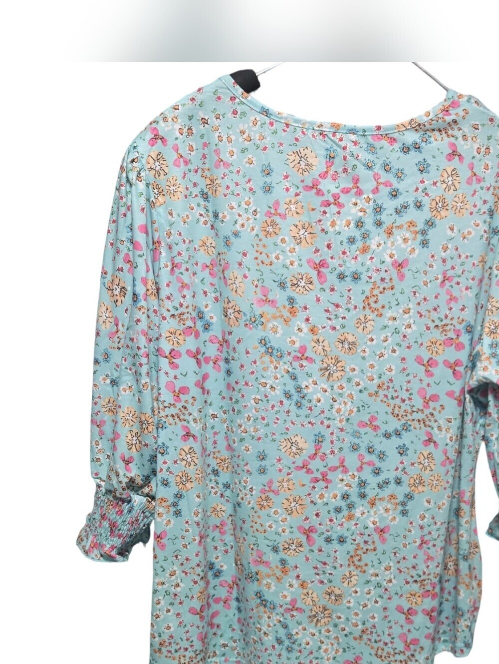 Fantaslook Light Blue Floral Puff-Sleeve Women's, Knit, 3/4 Sleeve, Plus 2X - Picture 3 of 9